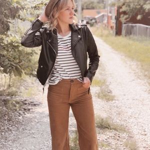 High Waist Corduroy Wide Leg Crop Pants